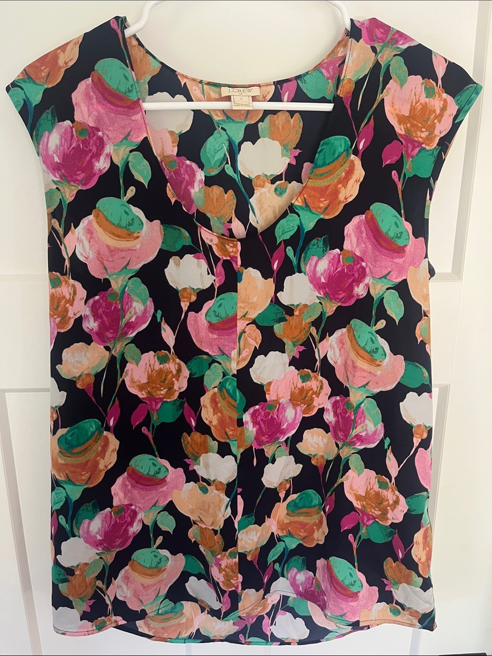 J. Crew Floral Cap-Sleeve Blouse